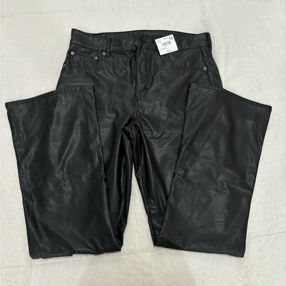 american eagle black flare leather pants